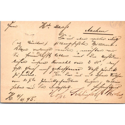 1895 Heinrich Maass Aachen Manau German Reich Postcard P5-12