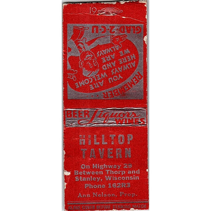 Hilltop Tavern Ann Nelson Stanley WI Vintage Matchbook Cover SF3-Y1