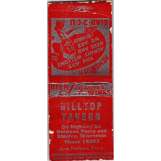 Hilltop Tavern Ann Nelson Stanley WI Vintage Matchbook Cover SF3-Y1