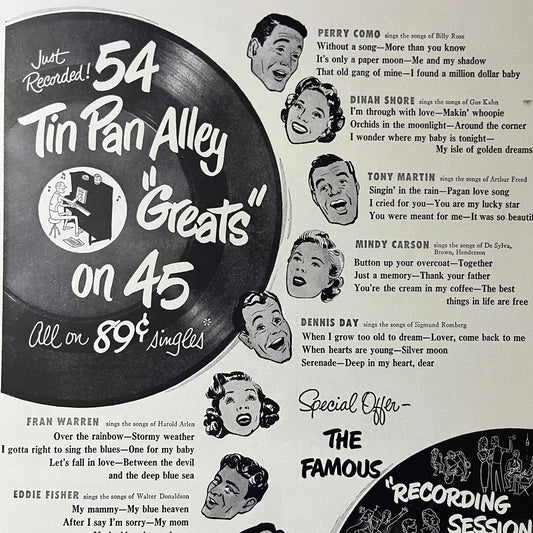 Tin Pan Alley Greats Perry Como RCA Victor Records Vintage Magazine Ad 10x14 V7