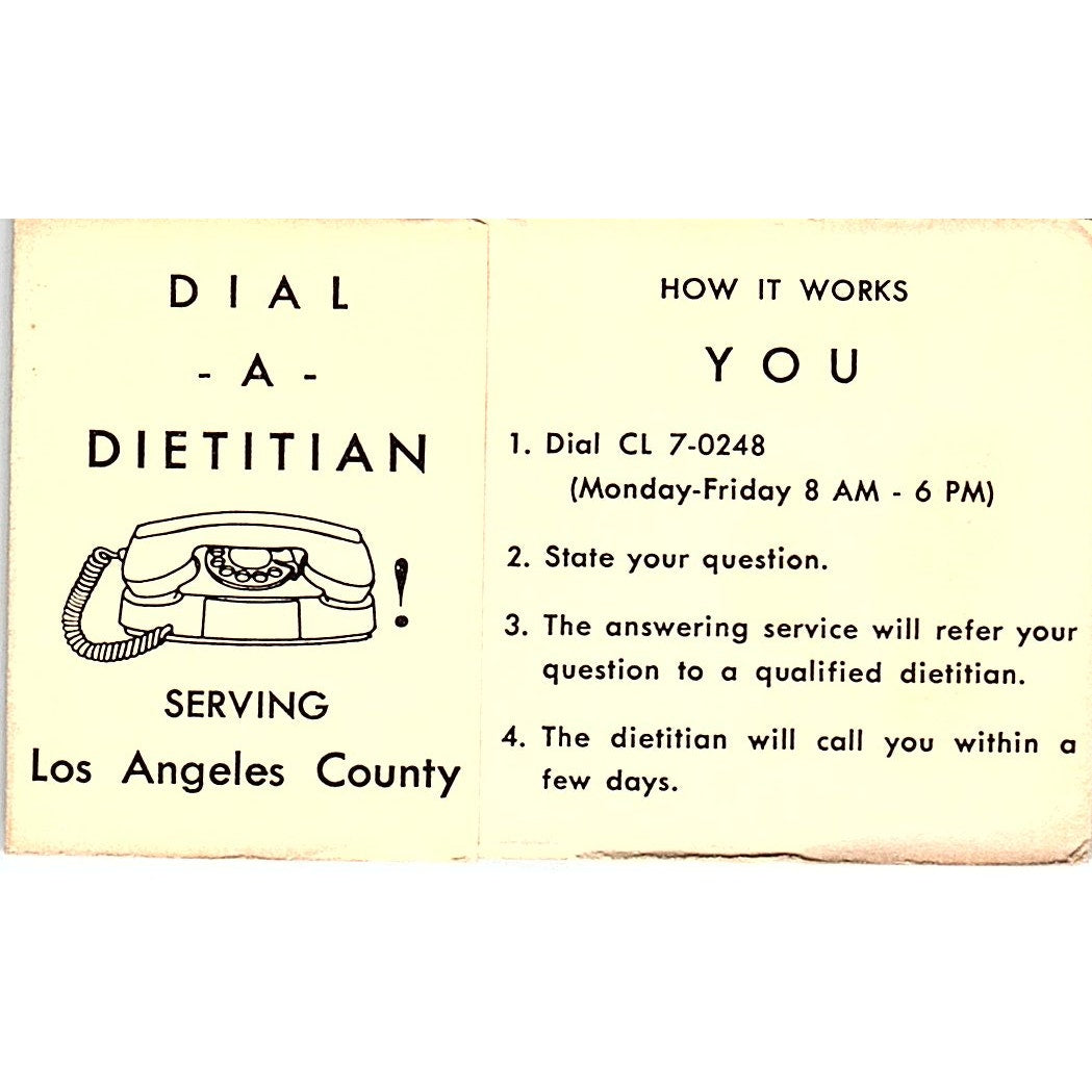 Dial a Dietician Serving Los Angeles County Vintage Business Card SD9-B9