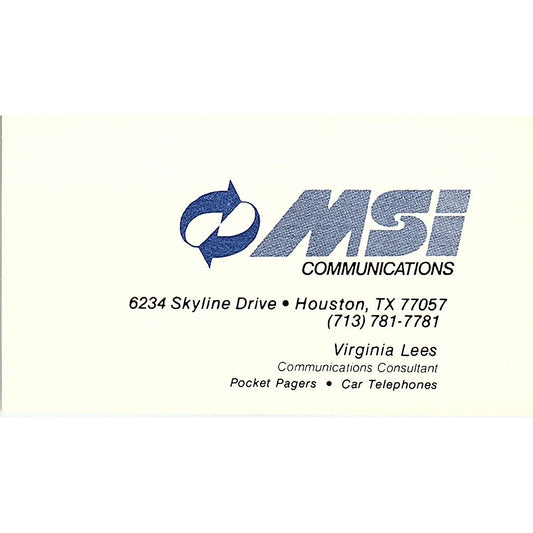 Virginia Lees MSI Communications Houston TX Vintage Business Card SE3-B16