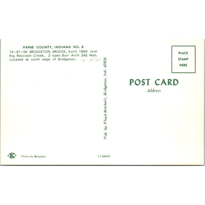 Parke County Indiana #8 Bridgeton Bridge IN Covered Bridge Postcard PB11