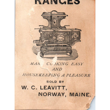 Glenwood Ranges & Heaters W.C. Leavitt Norway Maine 1880s Trade Card AF2-A4