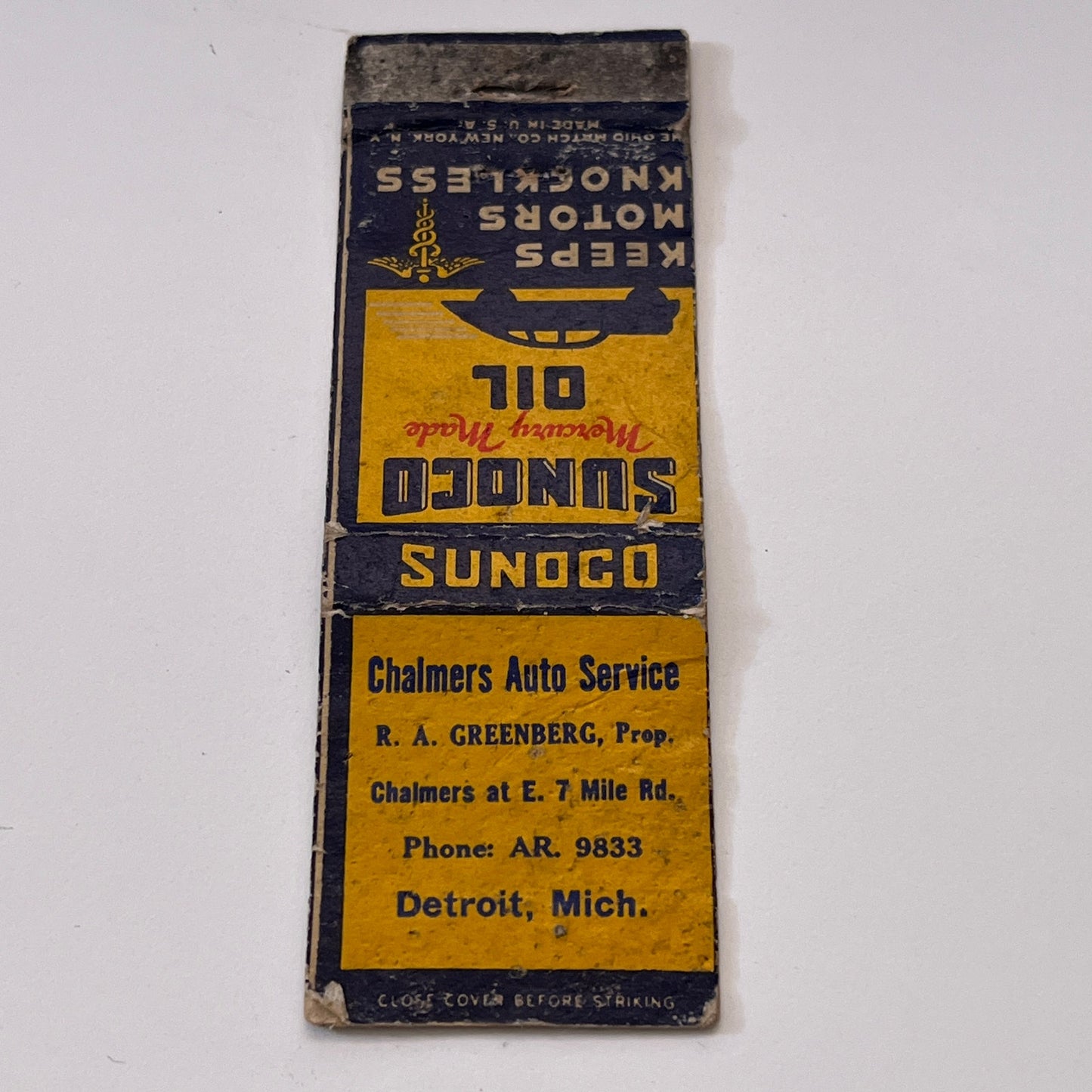 Chalmers Auto Service R.A. Greenberg Detroit MI Matchbook Cover TB6-MB1-15