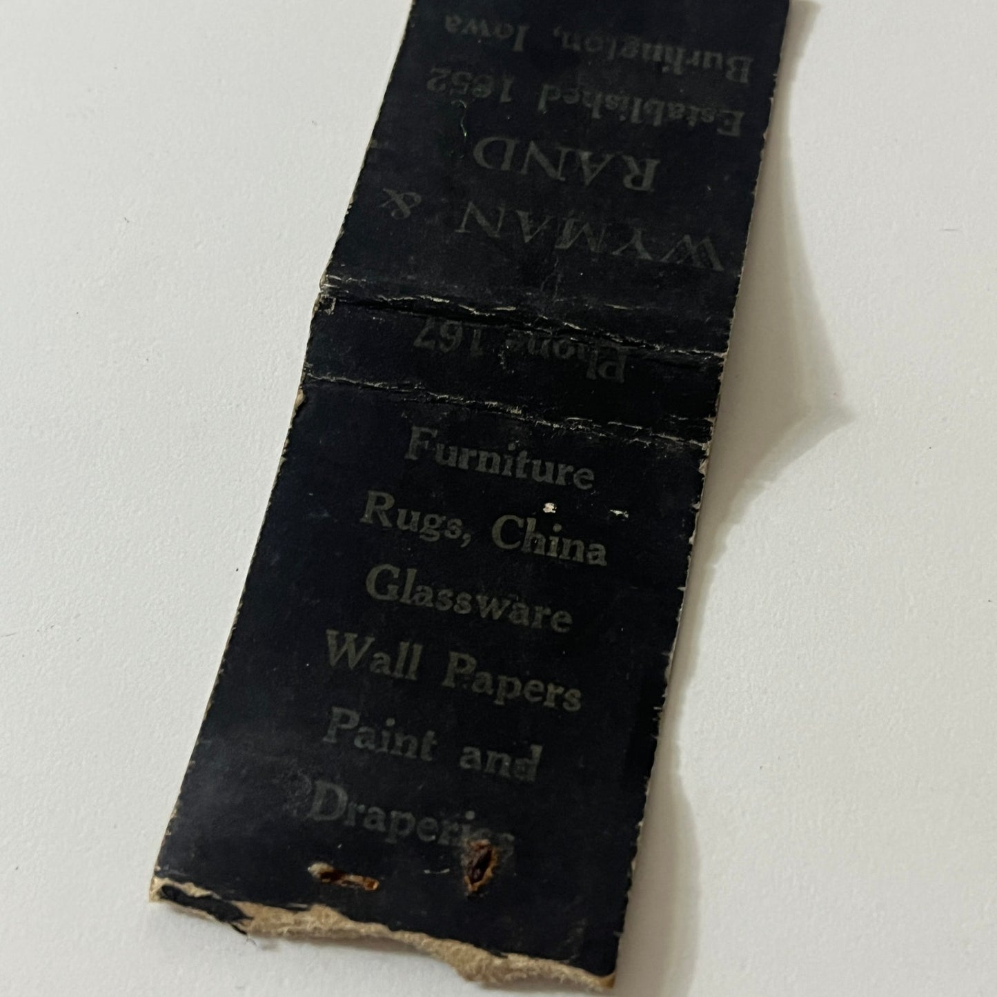 Wyman & Rand Dry Goods Burlington Iowa Vintage Matchbook TB6-MB2-11