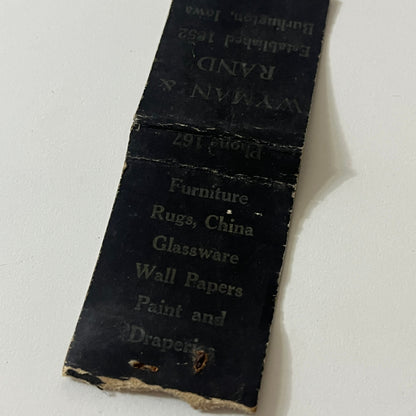 Wyman & Rand Dry Goods Burlington Iowa Vintage Matchbook TB6-MB2-11