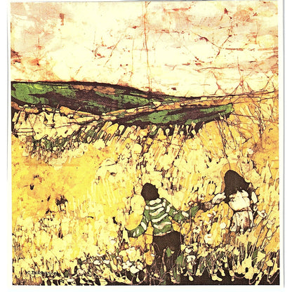 Children in Wheat Field C. Ferguson Vintage Art Print 5x5 V12