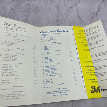 Vintage Hotel Metropole Brussels Belgium Continental Breakfast Menu ML1-7