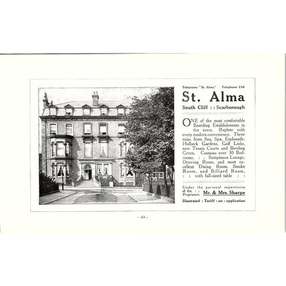 St. Alma South Cliff Scarborough c1910 Ad AF3-9