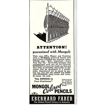 Mongol Colored Pencils - Eberhard Faber 1937 Magazine Ad AG4-M4