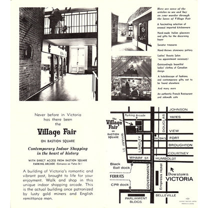 Village Fair on Bastion Square Victoria BC Canada 1960s Travel Brochure TH2-TB4