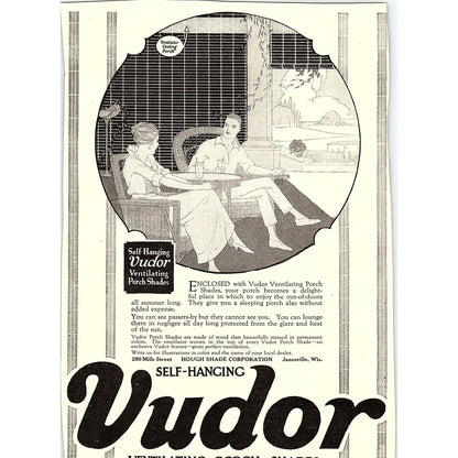 Vudor Ventilating Porch Shades Hough Shade Corp Janesville WI c1920 Ad AF8-8