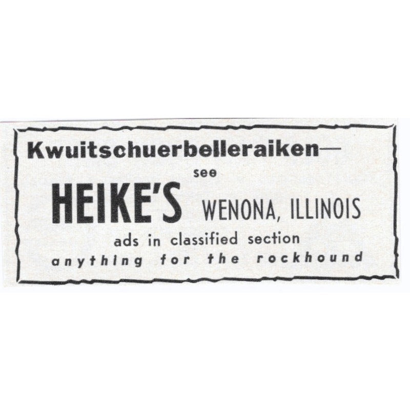 Heike's Rockhound Supplies Kwuitschuerbelleraiken Wenona IL 1964 Ad AB6-S9