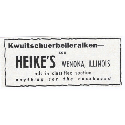 Heike's Rockhound Supplies Kwuitschuerbelleraiken Wenona IL 1964 Ad AK6-S9