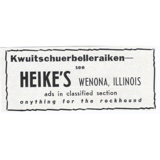 Heike's Rockhound Supplies Kwuitschuerbelleraiken Wenona IL 1964 Ad AK6-S9