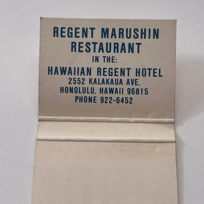 Regent Marushin Restaurant Hawaii Regent Hotel Vintage Matchbook Cover TB8-MB-10