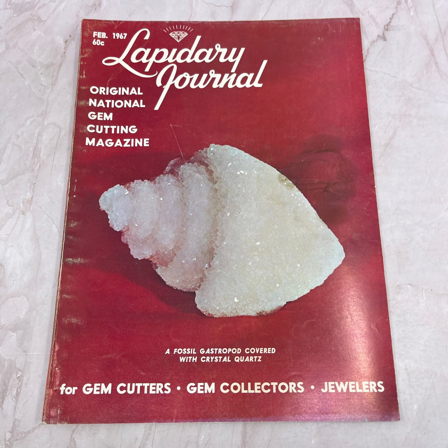 Fossil Gastropod Covered in Crystal Quartz - Lapidary Journal - Feb 1967 M28