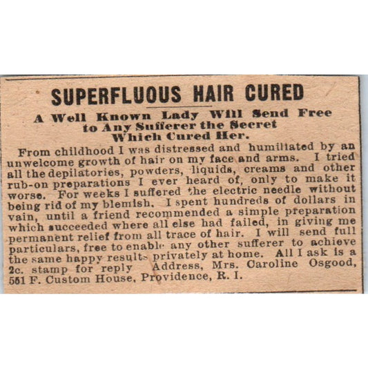 Superfluous Hair Cure Caroline Osgood Providence RI 1910 Magazine Ad AF1-CM1