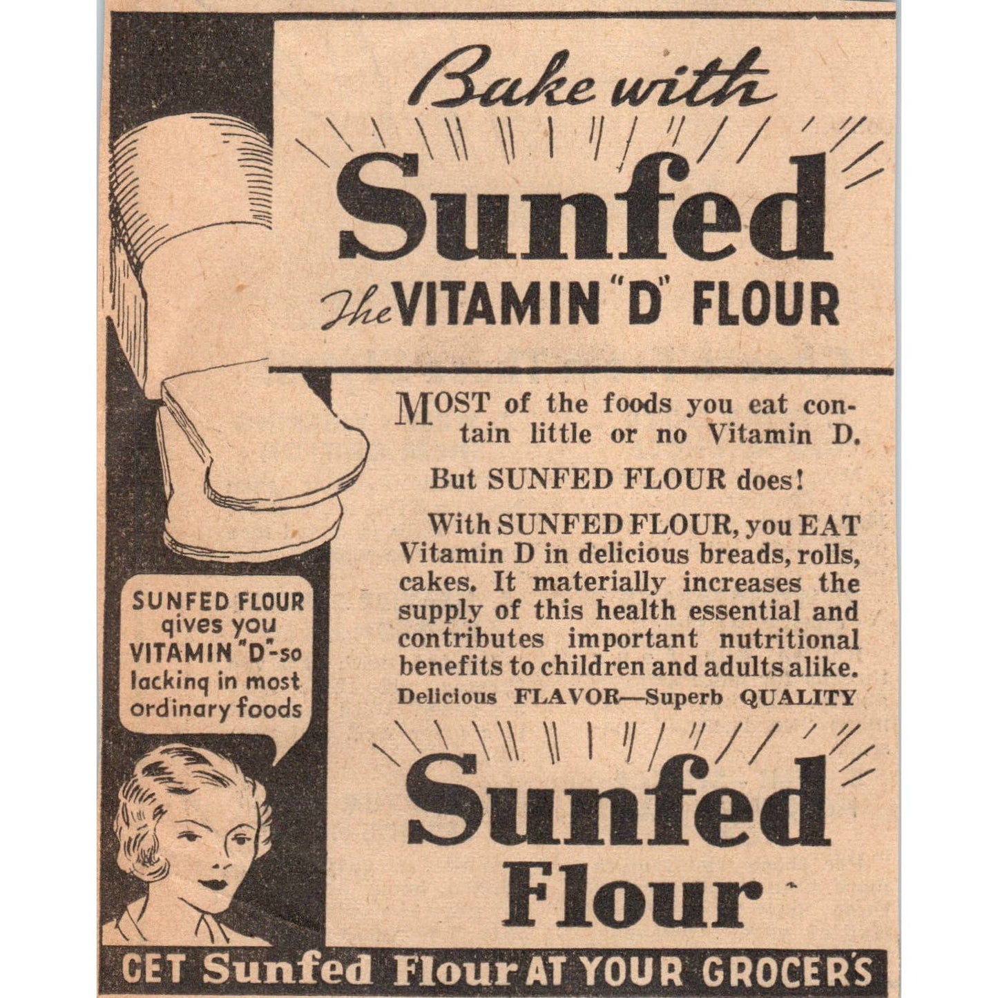 Sunfed Flour Vitamin D 3x4 1935 Minneapolis Journal Advertisement AE7-H1