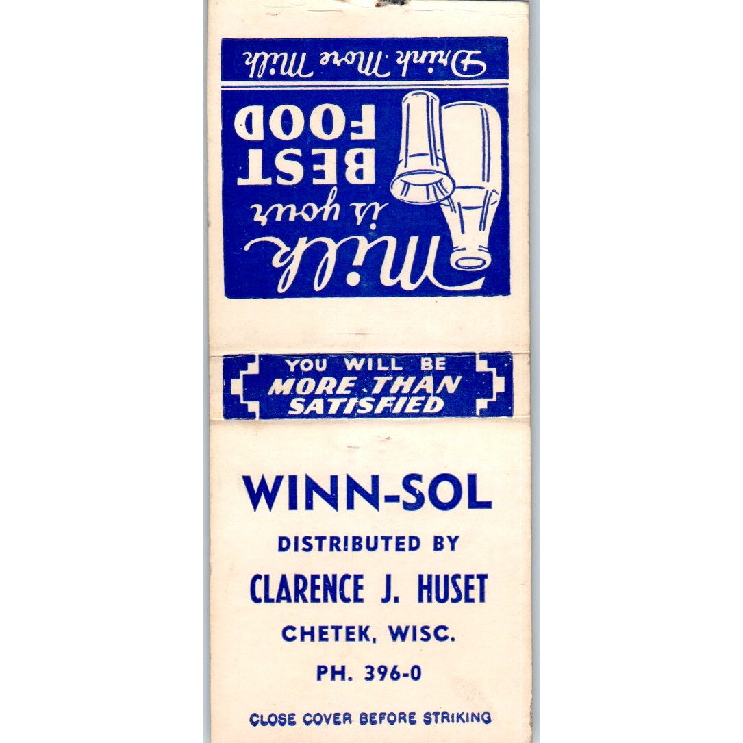 Winn-Sol Clarence J. Huset Chetek WI Vintage Matchbook Cover SD4-Y9