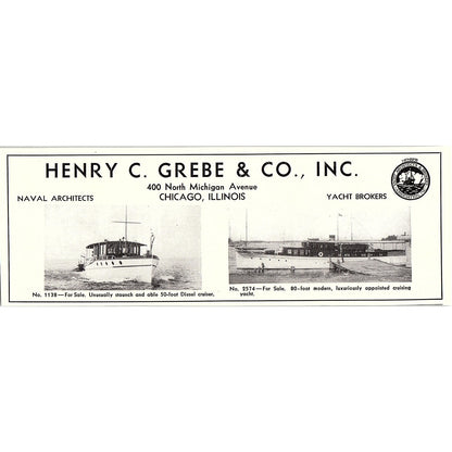 Henry C. Grebe & Co Naval Architects Yacht Brokers Chicago IL 1932 Ad AG2-7