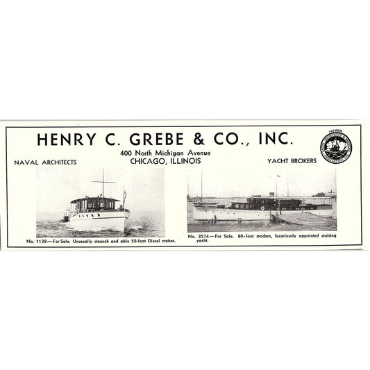 Henry C. Grebe & Co Naval Architects Yacht Brokers Chicago IL 1932 Ad AG2-7