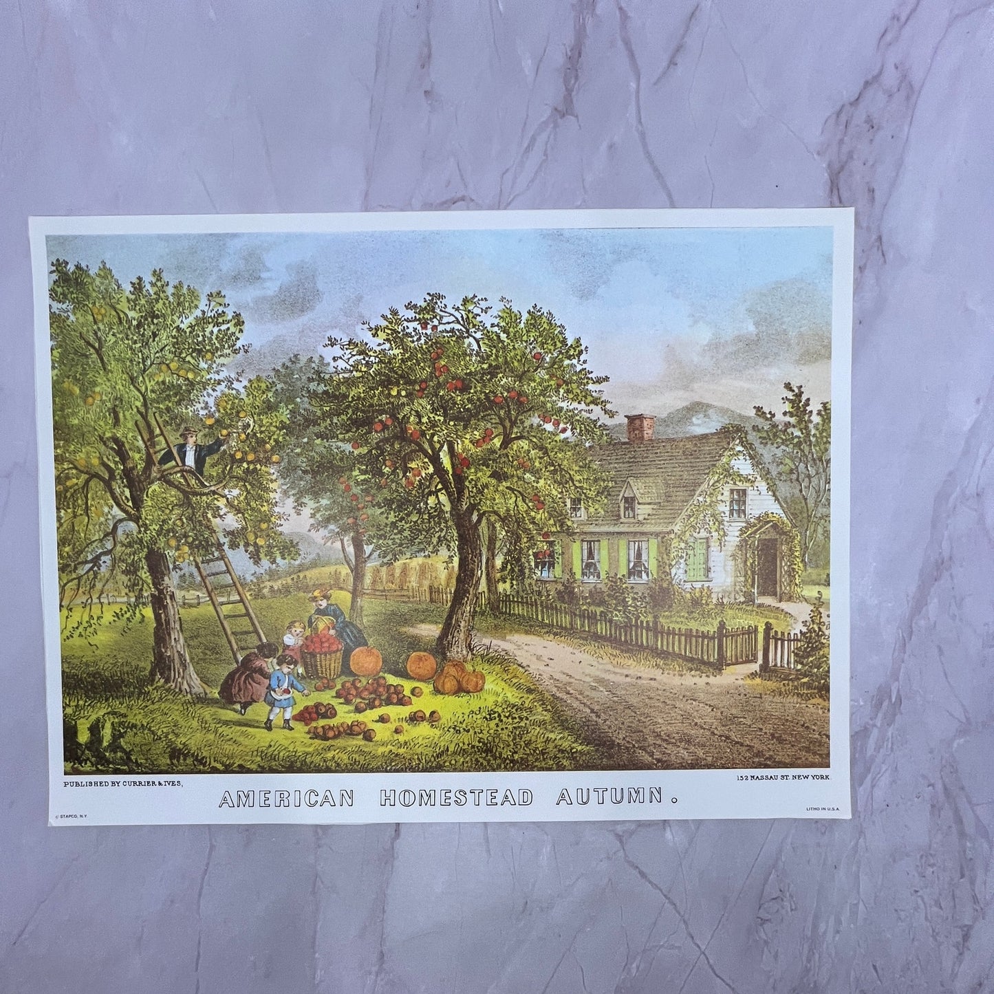 American Homestead Autumn Currier & Ives Lithograph 9x12" Art Print V22