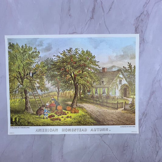 American Homestead Autumn Currier & Ives Lithograph 9x12" Art Print V22