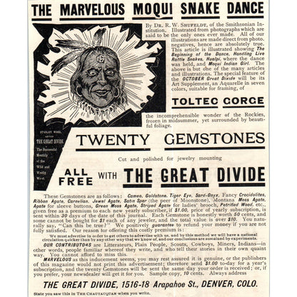 Marvelous Moqui Snake Dance The Great Divide Denver CO c1890 Victorian Ad D11