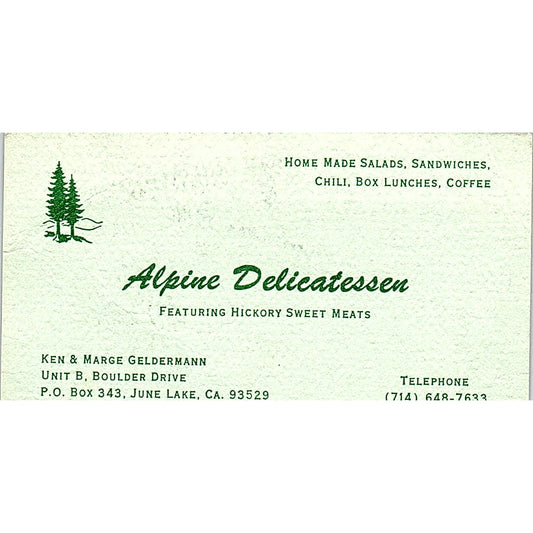 Alpine Delicatessen Ken & Marge Geldermann June Lake CA Business Card SSB4-B13