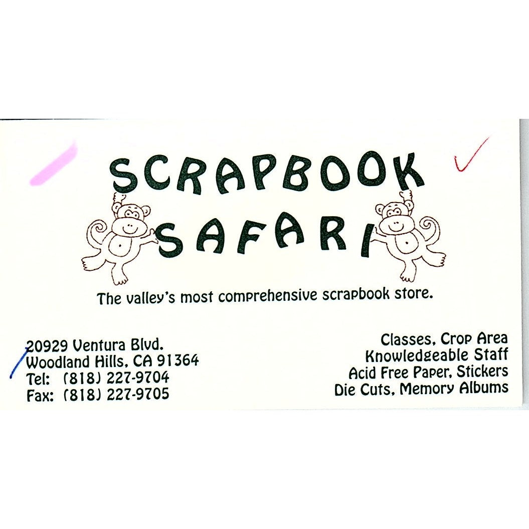 Scrapbook Safari Woodland Hills CA Vintage Business Card SC9-B10