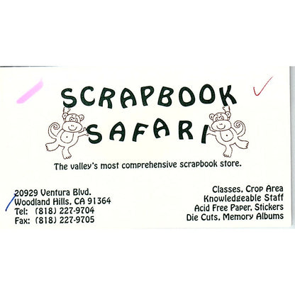 Scrapbook Safari Woodland Hills CA Vintage Business Card SC9-B10