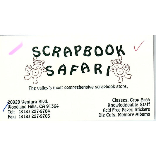 Scrapbook Safari Woodland Hills CA Vintage Business Card SC9-B10