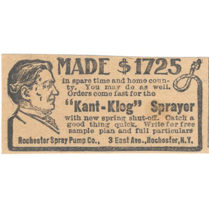 Rochester Spray Pump Co Kant-Klog Sprayer NY 1905 Magazine Ad AF1-NES3
