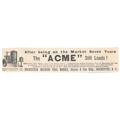 Rochester Machine Tool Works Graves & Son Bldg NY Acme 1892 Magazine Ad AK6-H1