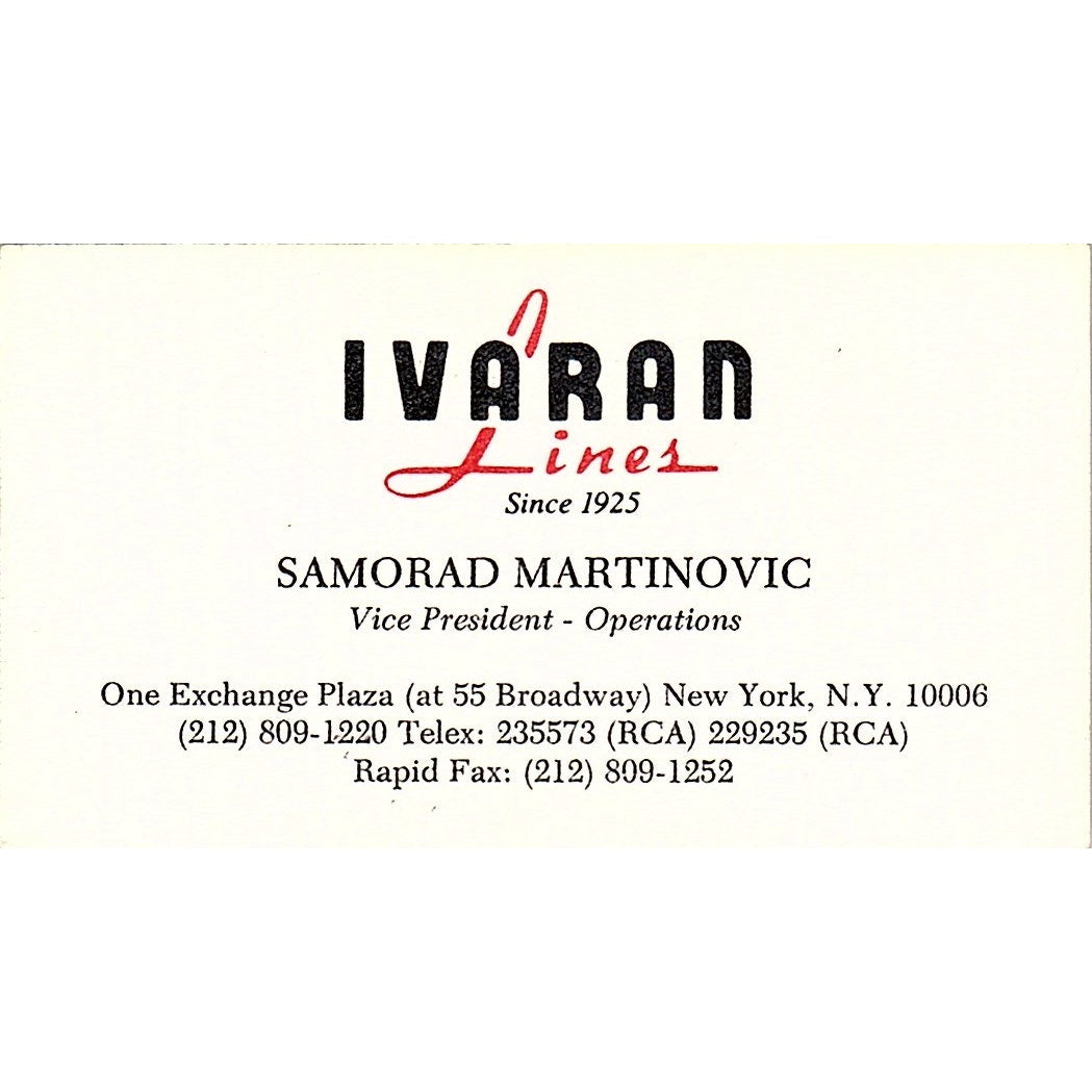 Samorad Martinovic Ivaran Lines New York Vintage Business Card SD9-B13