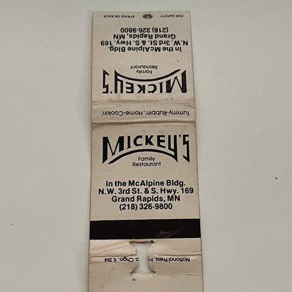Mickey's Family Restaurant Grand Rapids MN Vintage Matchbook TB6-MB2-14