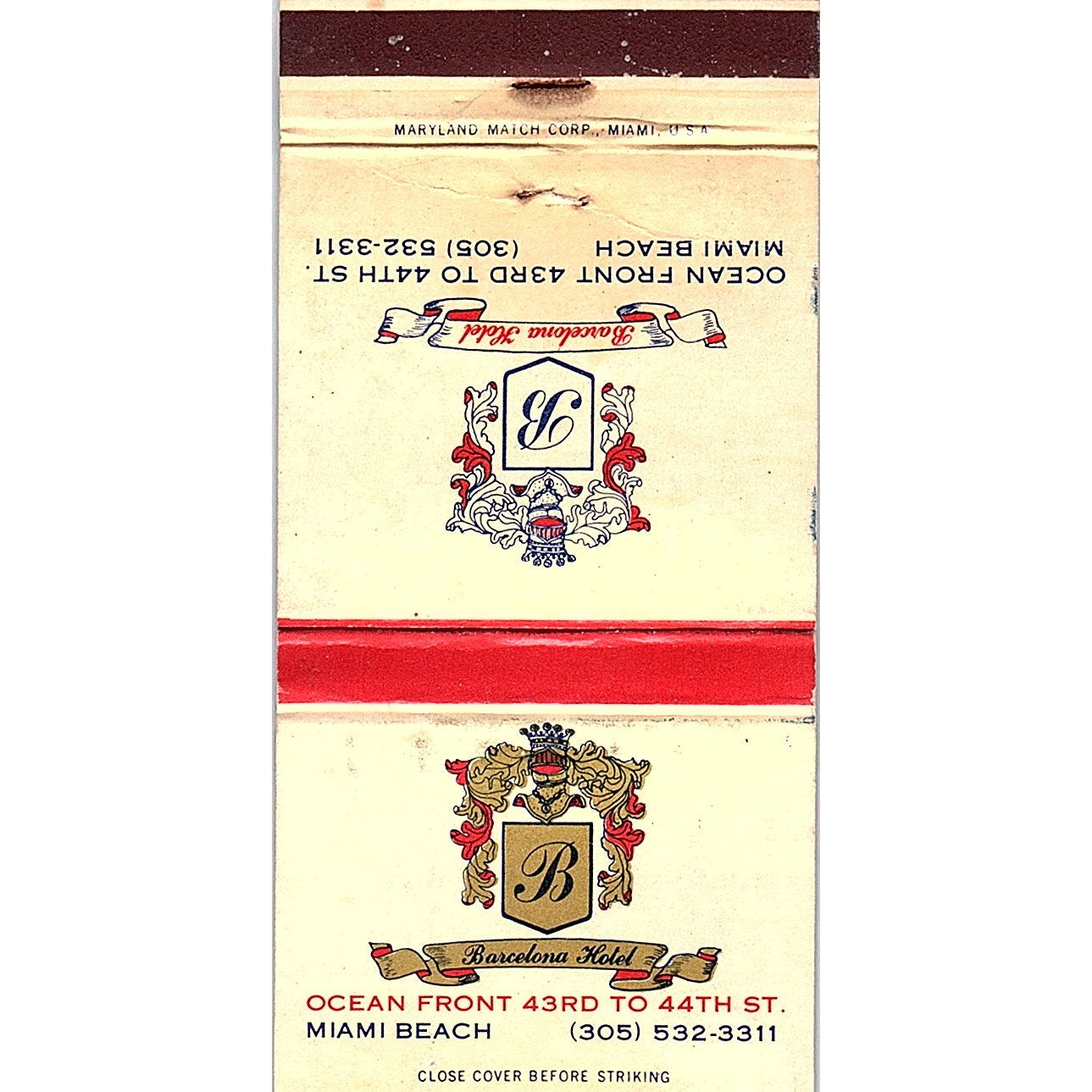 Barcelona Hotel Miami Beach Florida Vintage Matchbook TB6-MB2-12