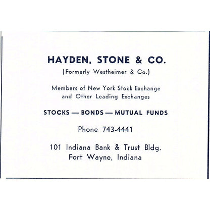 Hayden, Stone & Co Fort Wayne Indiana 1964 Ad AG1-M8