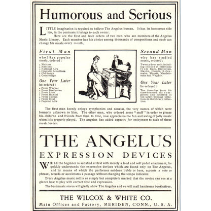 The Angelus Piano Wilcox & White Co Meriden CT c1905 Victorian Ad D13