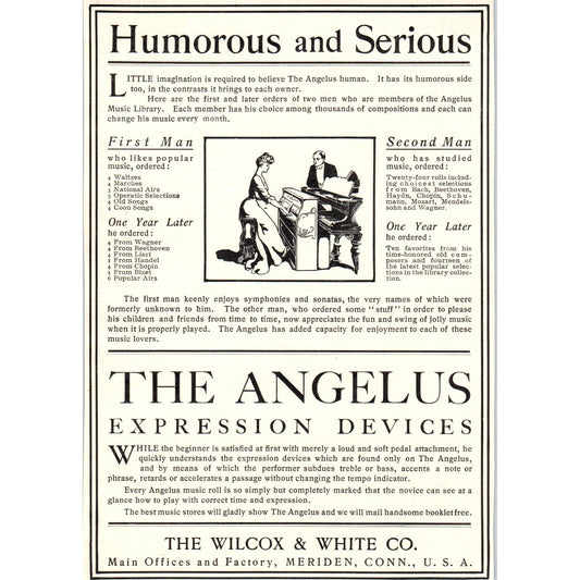 The Angelus Piano Wilcox & White Co Meriden CT c1905 Victorian Ad D13
