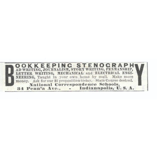 Stenography National Correspondence Schools Indianapolis c1905 Ad AE7-SA1
