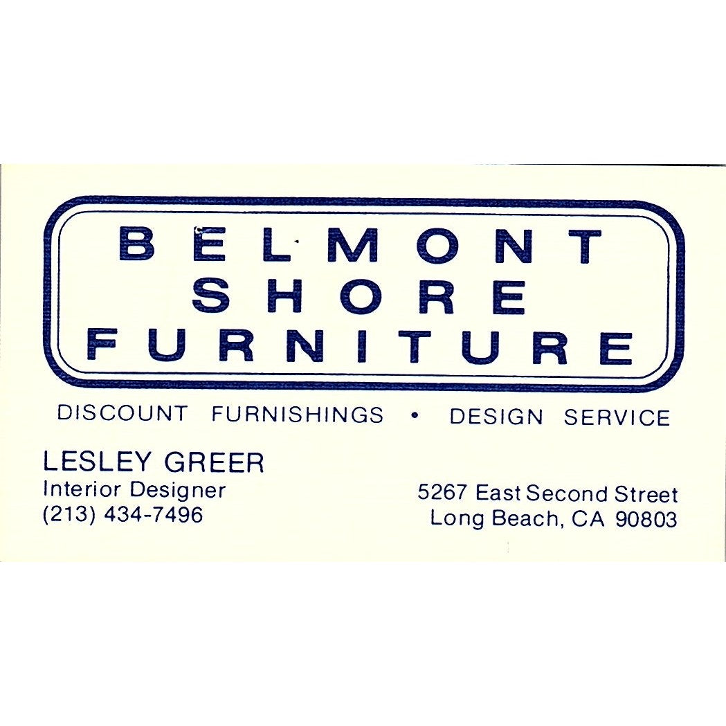 Belmont Shore Furniture Lesley Greer Long Beach CA Vintage Business Card SF3-B2