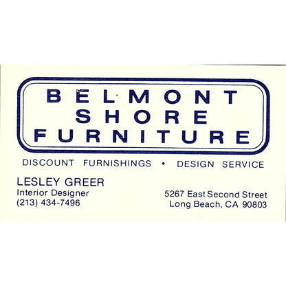 Belmont Shore Furniture Lesley Greer Long Beach CA Vintage Business Card SF3-B2