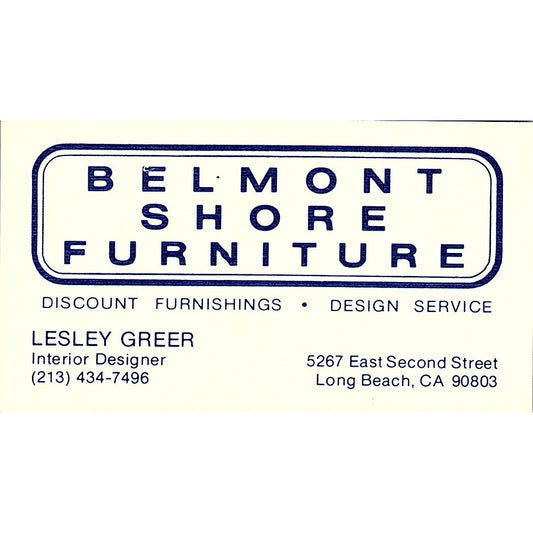 Belmont Shore Furniture Lesley Greer Long Beach CA Vintage Business Card SF3-B2
