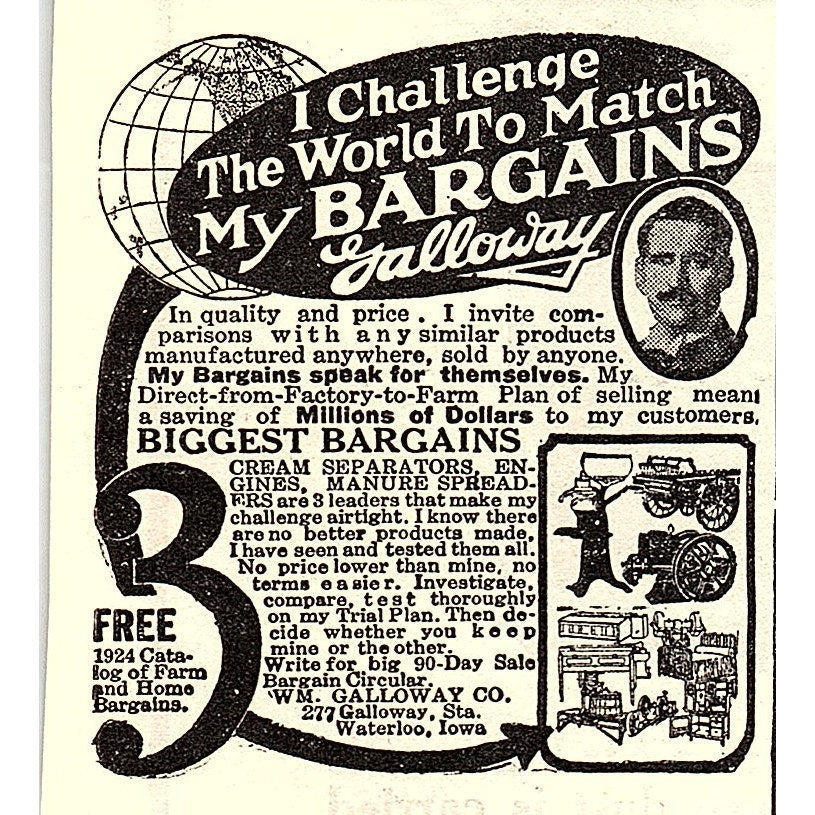 Wm. Galloway Co Cream Separators Waterloo Iowa 1924 Ad AG3-S16
