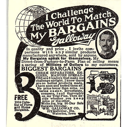 Wm. Galloway Co Cream Separators Waterloo Iowa 1924 Ad AG3-S16