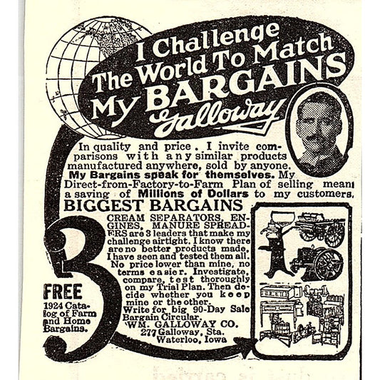 Wm. Galloway Co Cream Separators Waterloo Iowa 1924 Ad AG3-S16