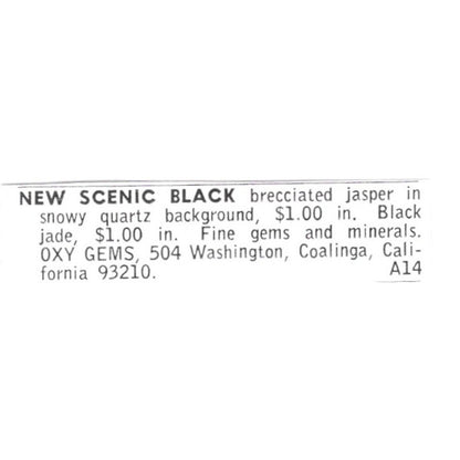 Oxy Gems Black Brecciated Jasper Coalinga California 1972 Ad AF8-S16